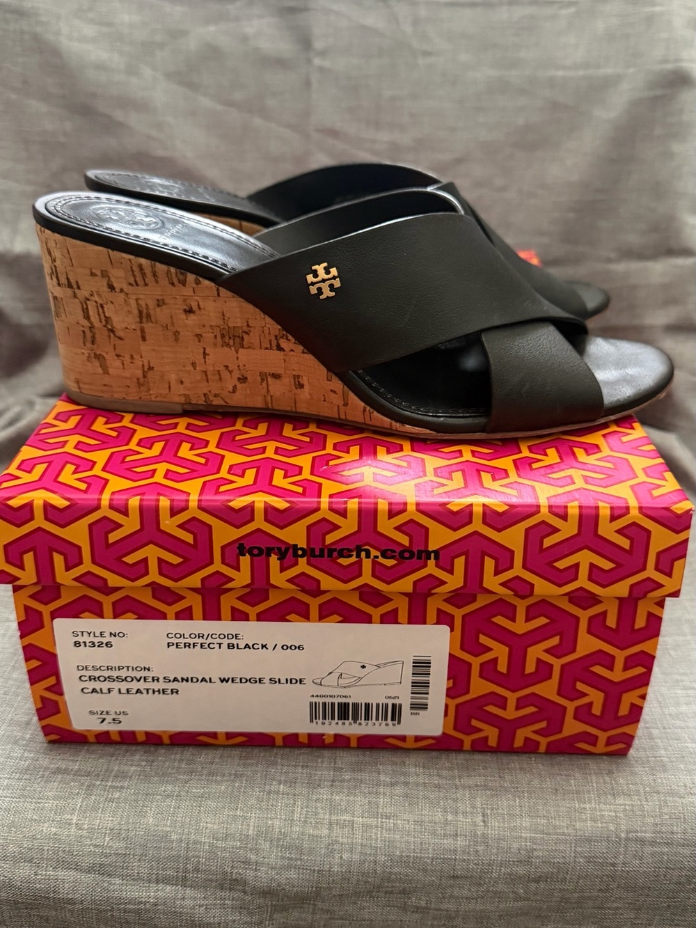 Tory Burch Black Leather Cork Wedge Slide Sandal